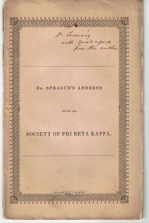 AN ADDRESS DELIVERED AUGUST 16, 1843, BEFORE THE SOCIETY OF PHI BETA KAPPA IN YALE COLLEGE. Published by Request of the Society.