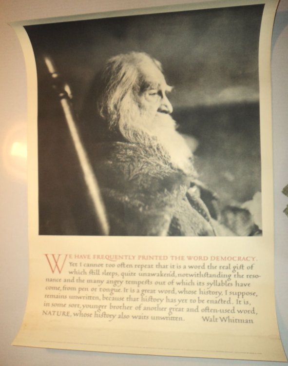 WE HAVE FREQUENTLY PRINTED THE WORD DEMOCRACY: [A SUPERB PHOTOGRAVURE BROADSIDE ILLUSTRATED WITH A LARGE PORTRAIT OF WALT WHITMAN ABOVE LINES QUOTED FROM WHITMAN'S 