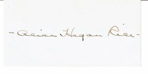 CARD SIGNED BY AMERICAN NOVELIST ALICE HEGAN RICE.