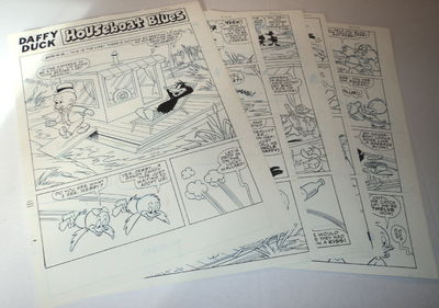 ORIGINAL COMIC BOOK ART consisting of 6 PAGES of ORIGINAL PEN & INK DRAWINGS by a Western Publishing artist illustrating the DAFFY DUCK story "HOUSEBOAT BLUES" for the 1982 DAFFY DUCK comic book #146.