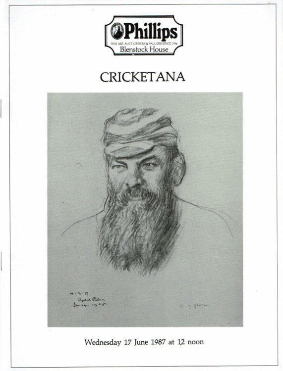 CRICKETANA: including the collections of the late Cecil P. Goodman and the late Mr. C. M. Pardy; To be sold by auction Wednesday 17 June 1987 at 12 noon in the Blenstock Room.