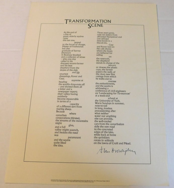 TRANSFORMATION SCENE. [An original broadside poem signed by the poet].