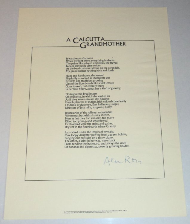A CALCUTTA GRANDMOTHER. [An original broadside poem signed by the poet].