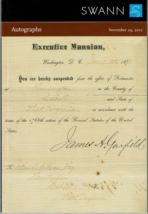 AUTOGRAPHS: Including Items from the Collection of James M. Ransom. Public Auction Sale 2296. Thursday, November 29, 2012.