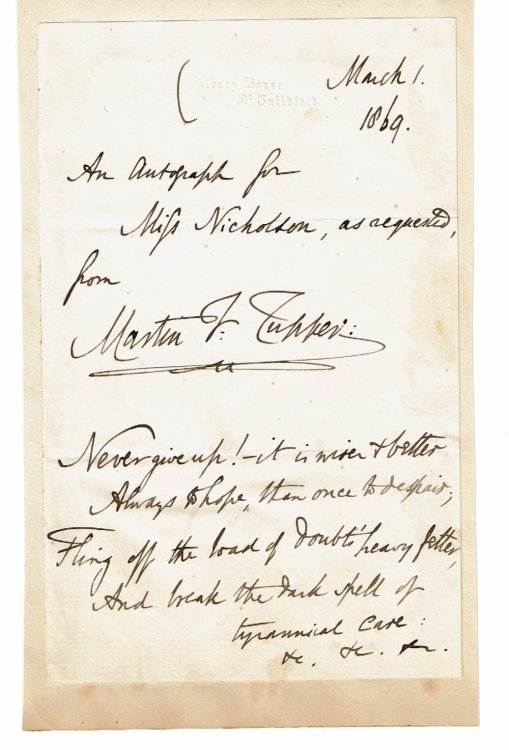 AUTOGRAPH NOTE WITH A QUOTATION FROM HIS POEM 