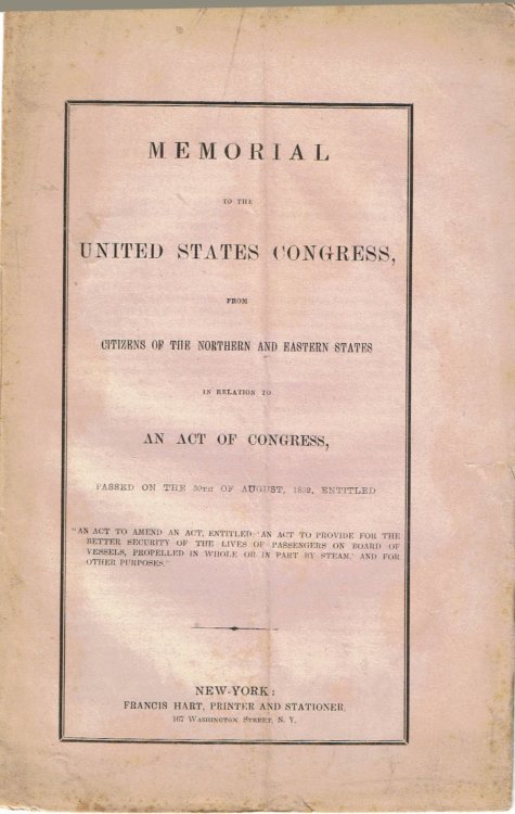 MEMORIAL TO THE UNITED STATES CONGRESS, FROM CITIZENS OF THE NORTHERN AND EASTERN STATES IN RELATION TO AN ACT OF CONGRESS, PASSED ON THE 30TH OF AUGUST, 1852, ENTITLED 