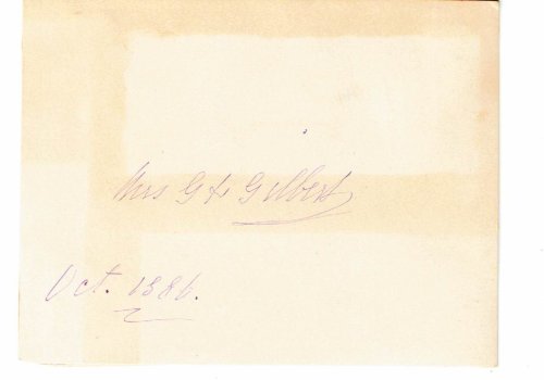British-born actress MRS. G.H. GILBERT'S AUTOGRAPH penned and dated on card stock.