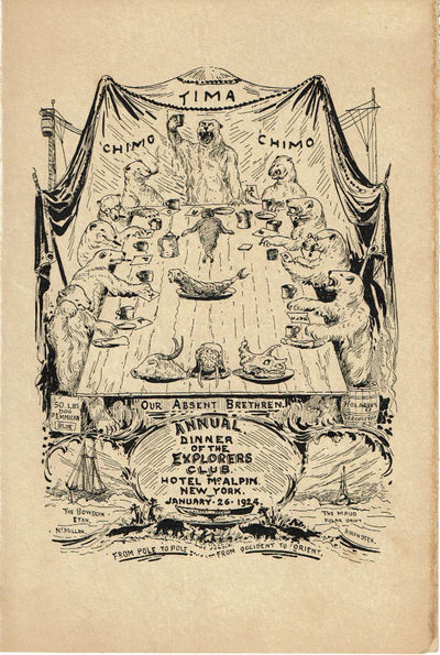 ORIGINAL MENU FOR THE "ANNUAL DINNER OF THE EXPLORERS CLUB, HOTEL McALPIN, NEW YORK, JANUARY 26, 1924".