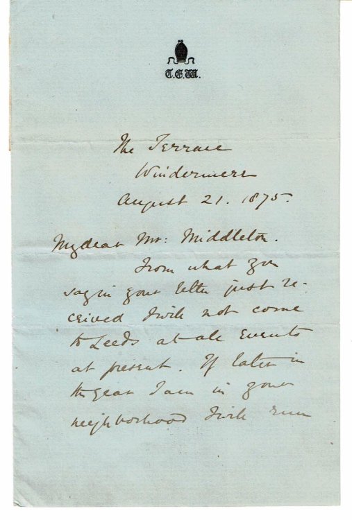 AUTOGRAPH LETTER SIGNED by TRAVEL WRITER and the FIRST BISHOP OF ZULULAND THOMAS EDWARD WILKINSON.