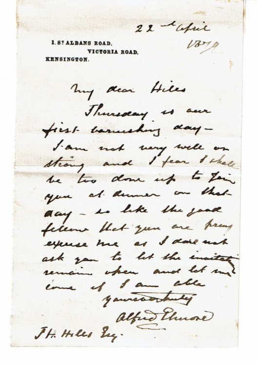 AUTOGRAPH LETTER SIGNED by the Irish-born British Historical Genre Painter ALFRED ELMORE.