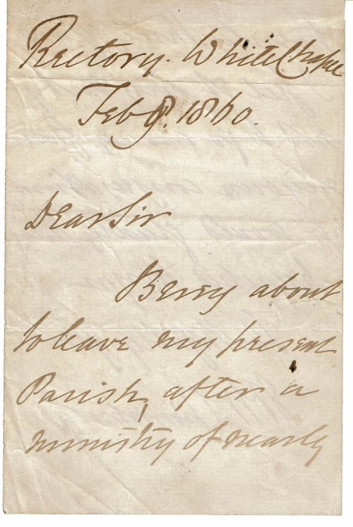 AUTOGRAPH LETTER SIGNED by the Anglican Priest and Author WILLIAM CHAMPNEYS who served as Dean of Lichfield from 1868.