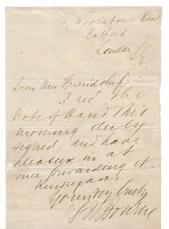 AUTOGRAPH NOTE SIGNED by the English Preacher and Author FREDERICK WILLIAM BOURNE.