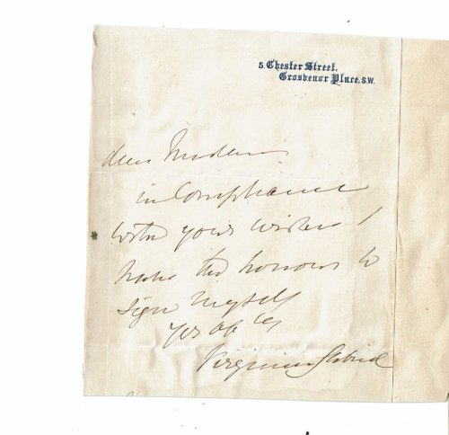 AUTOGRAPH NOTE SIGNED by the English Singer and Composer VIRGINIA GABRIEL.