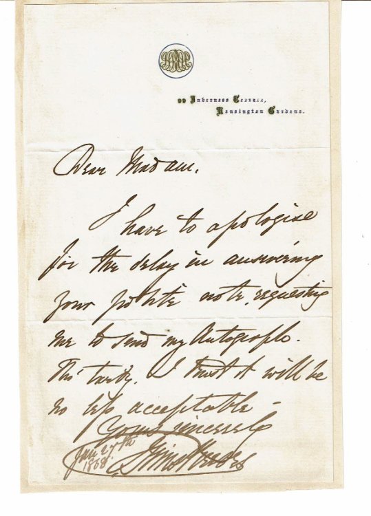 AUTOGRAPH LETTER SIGNED by the English Tenor SIMS REEVES.