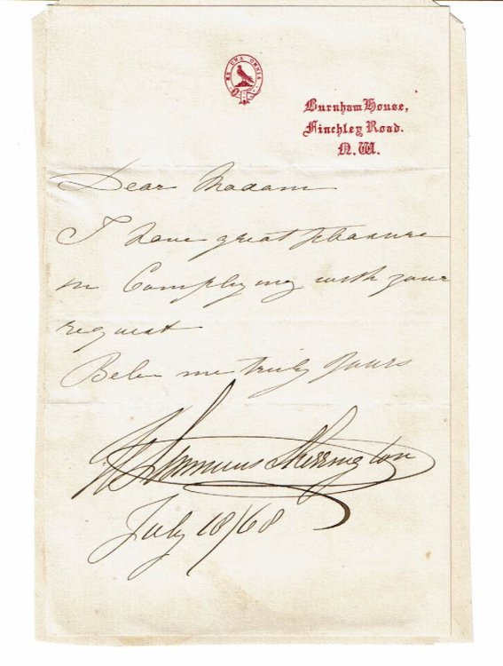 AUTOGRAPH NOTE SIGNED by the English Soprano HELEN LEMMENS-SHERRINGTON, responding to a request for her autograph.