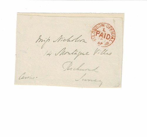 Holograph Cover with the SIGNATURE of the Lord High Chancellor of Great Britain HUGH CAIRNS, 1ST EARL CAIRNS.