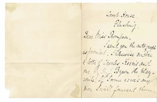 AUTOGRAPH LETTER SIGNED by Actor HENRY MAEDER PITT, a member of the Augustin Daly Company who was active in England and America.
