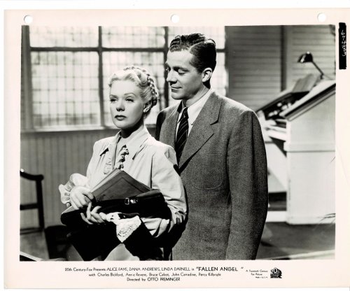 A VINTAGE PUBLICITY PHOTOGRAPH of Hollywood Actress ALICE FAYE with DANA ANDREWS in a scene from Otto Preminger's Film Noir 