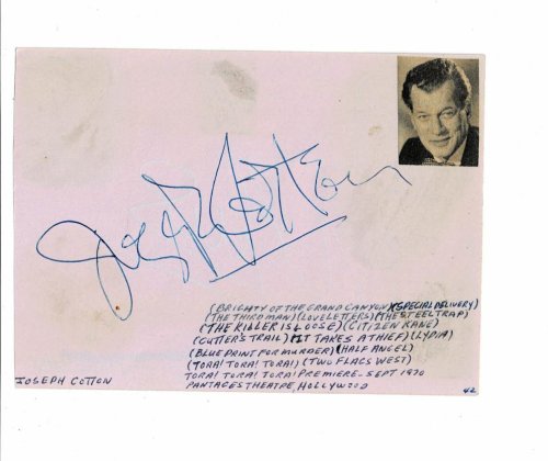 AUTOGRAPHS of 2 HOLLYWOOD MOVIE ACTORS, those of JOSEPH COTTEN who played roles in 