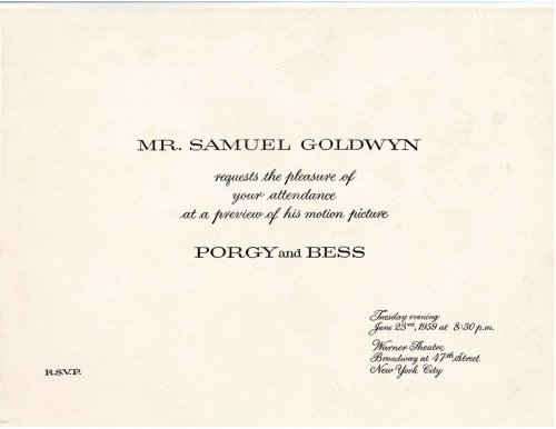 ORIGINAL INVITATION to the PREVIEW SHOWING of OTTO PREMINGER'S feature film 