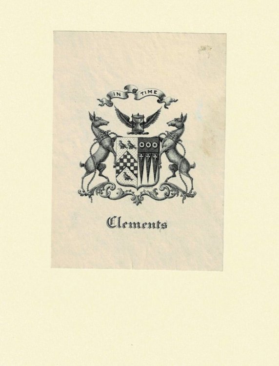 ORIGINAL ARMORIAL BOOKPLATE of WILLIAM L. CLEMENTS, the American businessman and founder of the University of Michigan's WILLIAM L. CLEMENTS LIBRARY.