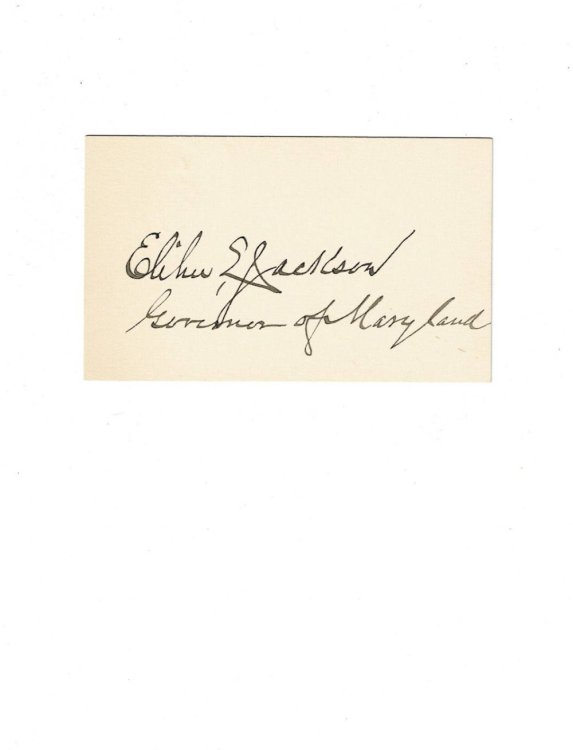 Image for AUTOGRAPH: Calling Card SIGNED by ELIHU E. JACKSON as Governor of Maryland. AUTOGRAPH: Calling Card SIGNED by ELIHU E. JACKSON as Governor of Maryland.