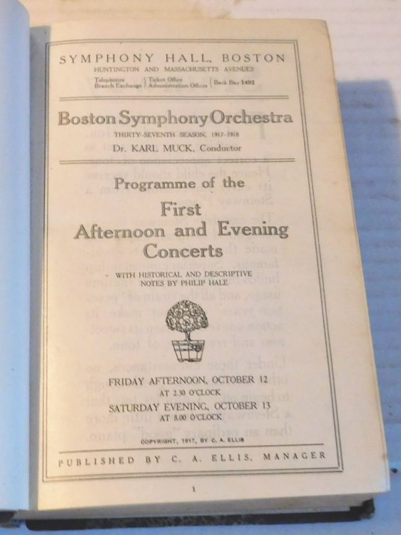 BOSTON SYMPHONY ORCHESTRA PROGRAMMES FOR THE 1917-1918 SEASON. Dr. Karl Muck, conductor, replaced by Ernst Schmidt. With Historical and Descriptive Notes by Philip Hale. (24 issues bound in one volume).