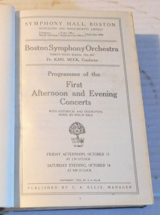 BOSTON SYMPHONY ORCHESTRA PROGRAMMES FOR THE 1916-1917 SEASON. Dr. Karl Muck, conductor. With Historical and Descriptive Notes by Philip Hale. (24 issues bound in one volume).