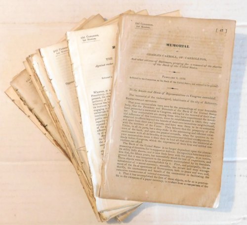 ANDREW JACKSON'S BANK WAR: 43 MEMORIALS and RESOLUTIONS from numerous towns and legislatures APPROVING OR OPPOSING THE PRESIDENT'S ACTIONS WITH REGARD TO THE SECOND BANK OF THE UNITED STATES.