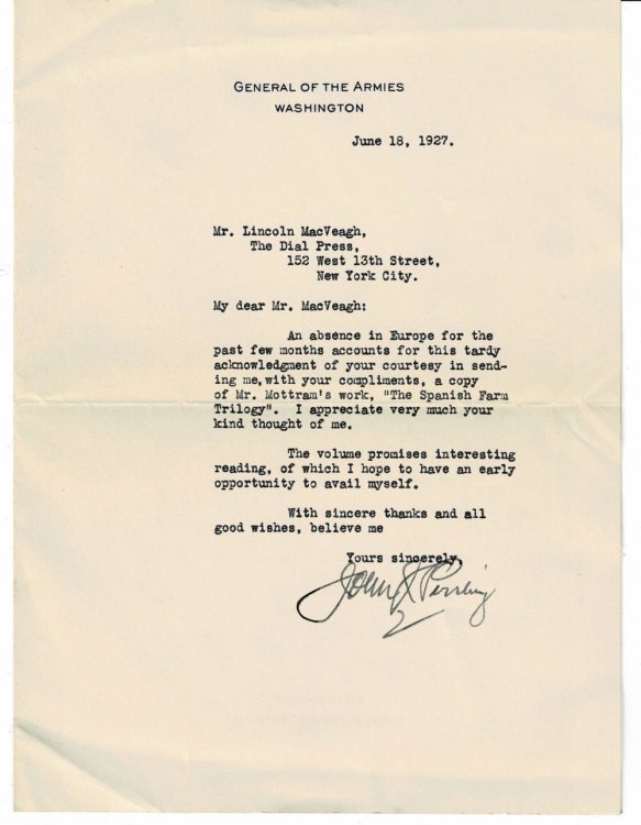 TYPED LETTER SIGNED by JOHN J. PERSHING on 