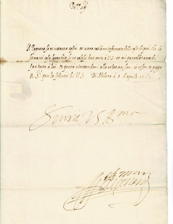 1562 LETTER SIGNED FROM THE GOVERNOR OF MILAN, FRANCESCO FERDINANDO D'AVALOS, TO NICCOLO SFONDRATI, THE BISHOP OF CREMONA AND FUTURE POPE GREGORY XIV.