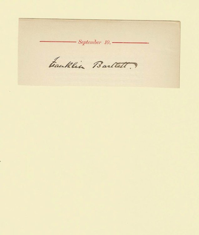 AUTOGRAPH of American lawyer and Congressman FRANKLIN BARTLETT penned on a slip of paper with the printed date of his birthday.