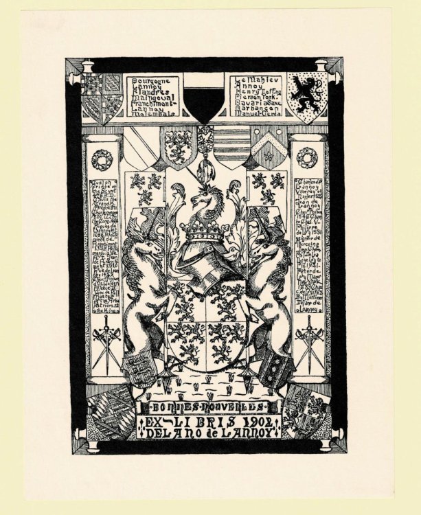 A RARE ARMORIAL BOOKPLATE designed by Mortimer Delano de Lannoy.