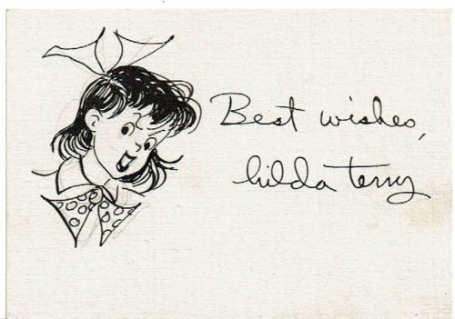 ORIGINAL DRAWING ON A CARD OF HER COMIC STRIP CHARACTER PIPSIE SQUEEKIE from her 