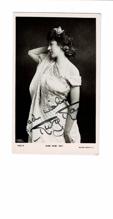 AUTOGRAPH of the Edwardian period actress and dancer RUBY RAY on a real-photo postcard.