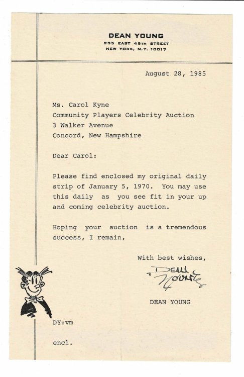TYPED LETTER SIGNED by DEAN YOUNG, the cartoonist and head writer of the comic strip 
