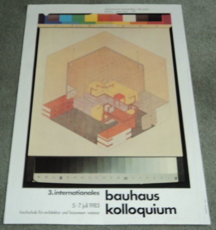 3. INTERNATIONALES BAUHAUS KOLLOQUIUM 5-7 JULI 1983. Original poster for the 3rd International Bauhaus Colloquium designed by Werner Nerlich and illustrated with Herbert Bayer's architectural drawing of Walter Gropius' office.