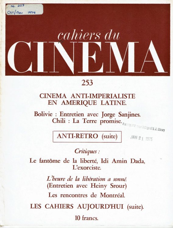 CAHIERS DU CINEMA. No. 253, octobre-novembre 1974.