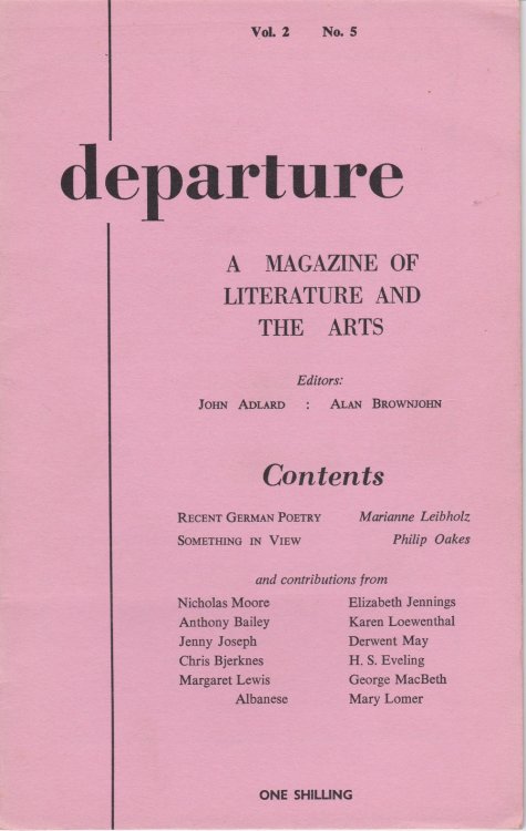 DEPARTURE: A Magazine of Literature and the Arts. Vol. 2 No. 5. Editors: John Adlard, Alan Brownjohn. Spring 1954. (Cover title).