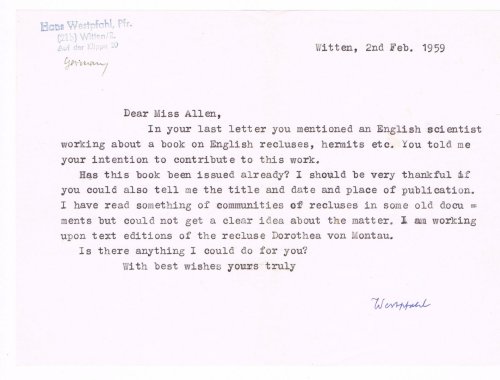 TYPED LETTER SIGNED by HANS WESTPFAHL Author of 