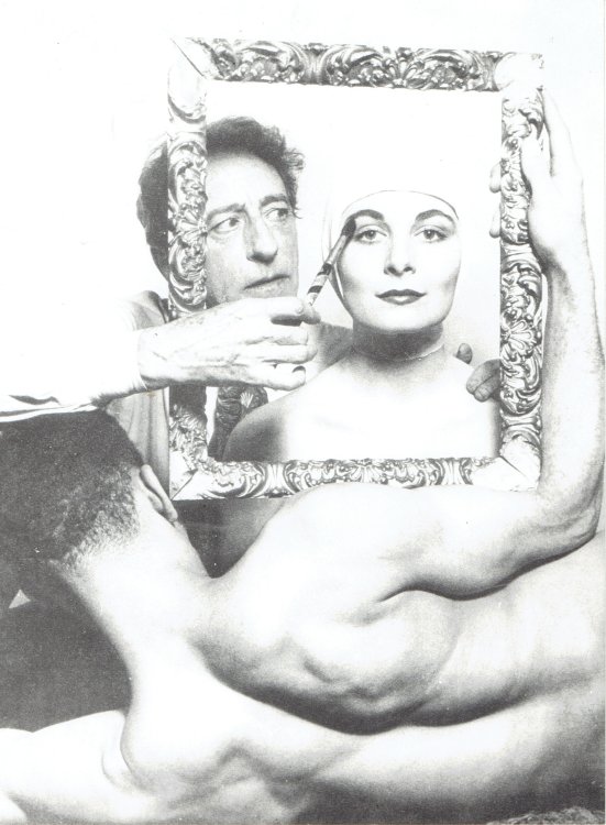 PHOTOGRAPH OF JEAN COCTEAU ON THE SET OF ONE OF HIS FILMS.