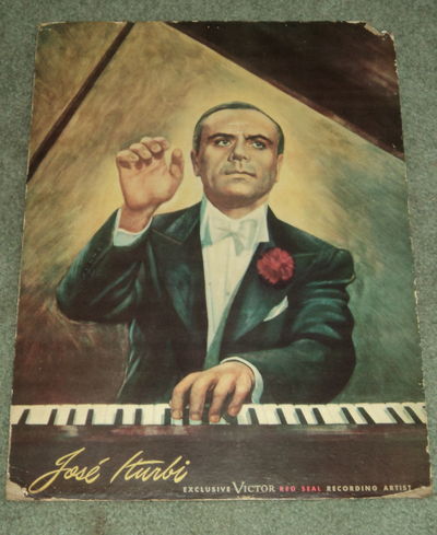 A SUPERB BRIGHT COLOR POSTER OF THE GREAT CLASSICAL PIANIST JOSE ITURBI: "JOSE ITURBI / Exclusive Victor Red Seal Recording Artist"