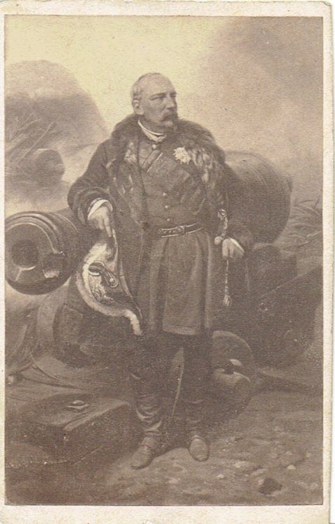 A VINTAGE CARTE-DE-VISITE PORTRAIT, AFTER A PAINTING BY HORACE VERNET, OF THE FRENCH ARMY GENERAL WHO WAS MADE MARSHAL OF FRANCE FOLLOWING HIS SERVICE IN ALGERIA AND THE CRIMEAN WAR.