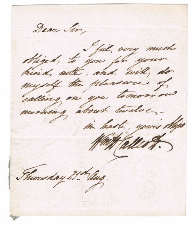 AUTOGRAPH LETTER SIGNED by English Composer WILLIAM HUTCHINS CALLCOTT