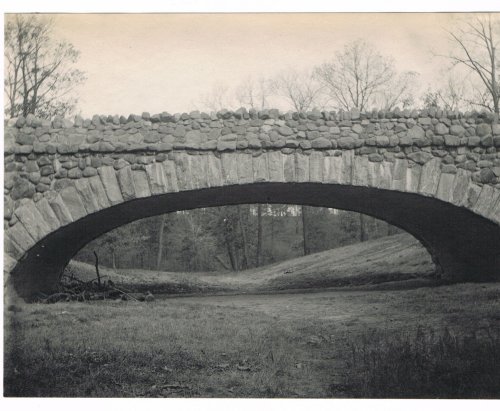 ORIGINAL SOFT HUED GELATIN SILVER PRINT PHOTOGRAPH OF A STONE BRIDGE.