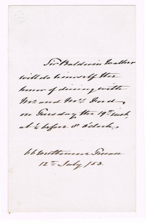 AUTOGRAPH NOTE SIGNED in the text by ADMIRAL SIR BALDWIN WAKE WALKER accepting a dinner engagement.