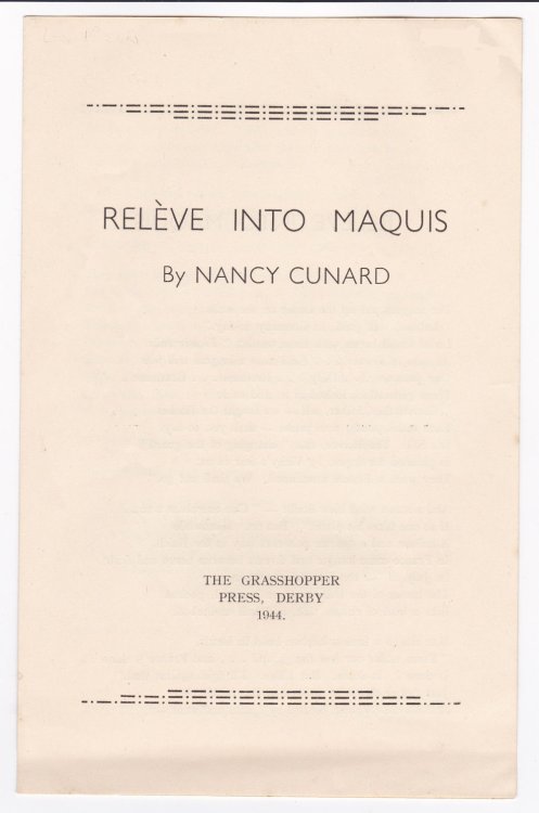 RELEVE INTO MAQUIS. (Cover title).