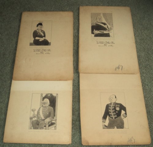 4 ORIGINAL SIGNED PEN & INK WASH DRAWINGS FOR 