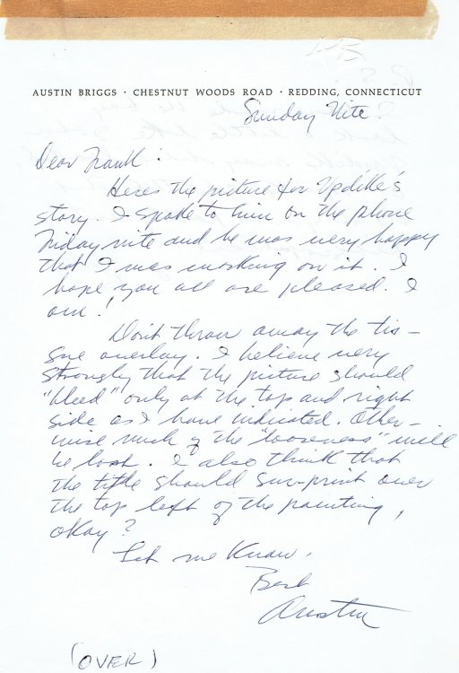 AUTOGRAPH LETTER SIGNED by AUSTIN BRIGGS regarding an illustration he created for John Updike's story 