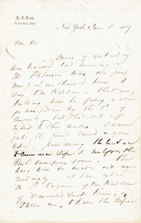 A ONE-AND-A-QUARTER PAGE AUTOGRAPH LETTER SIGNED by ABIEL ABBOT LOW regarding the naming of the 